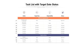 Task List With Target Date Status Ppt PowerPoint Presentation Professional File Formats