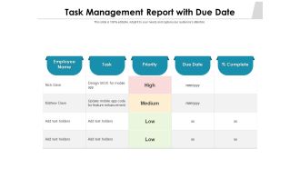 Task Management Report With Due Date Ppt PowerPoint Presentation Summary Tips PDF