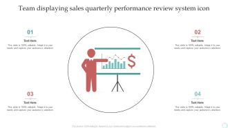 Team Displaying Sales Quarterly Performance Review System Icon Summary PDF