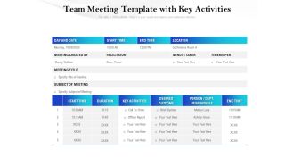 Team Meeting Template With Key Activities Ppt PowerPoint Presentation Infographic Template Shapes PDF