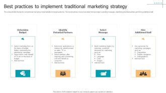 Techniques To Implement Best Practices To Implement Traditional Marketing Strategy Brochure PDF