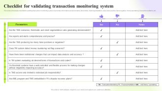 Techniques To Monitor Transactions Checklist For Validating Transaction Monitoring System Rules PDF