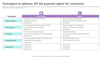 Techniques To Optimize API Bill Payment Option For Customers Ppt Infographics Example PDF