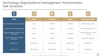 Technology Organizational Management Transformation Task Schedule Designs PDF