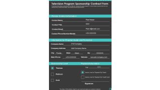 Television Program Sponsorship Contract Form One Pager Sample Example Document