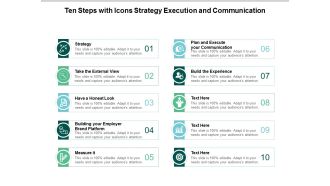 ten steps with icons strategy execution and communication ppt powerpoint presentation inspiration visual aids