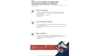 Terms And Condition For Application Development Freelance Proposal One Pager Sample Example Document
