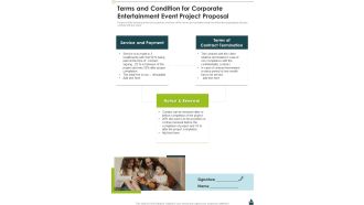 Terms And Condition For Corporate Entertainment Event Project Proposal One Pager Sample Example Document