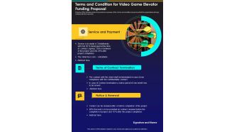 Terms And Condition For Video Game Elevator Funding Proposal One Pager Sample Example Document
