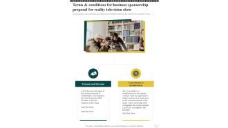 Terms And Conditions For Business Sponsorship Proposal For Reality Television Show One Pager Sample Example Document