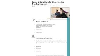 Terms And Conditions For Client Service Training Proposal One Pager Sample Example Document