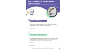 Terms And Conditions For Genetic Science Research Proposal One Pager Sample Example Document