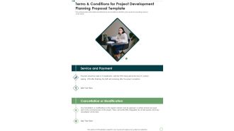 Terms And Conditions For Project Development Planning Proposal Template One Pager Sample Example Document