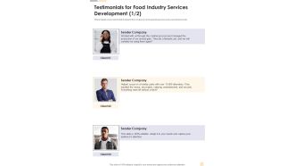 Testimonials For Food Industry Services Development One Pager Sample Example Document
