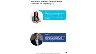 Testimonials For Public Relations Service Contractor Bid Proposal One Pager Sample Example Document
