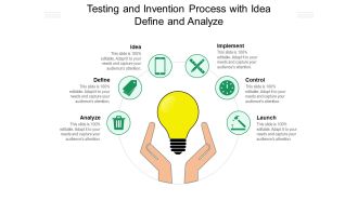 Testing And Invention Process With Idea Define And Analyze Ppt PowerPoint Presentation Themes PDF