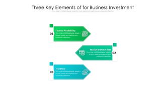 Three Key Elements Of Business Investment Ppt PowerPoint Presentation Gallery Deck PDF