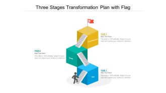 Three Stages Transformation Plan With Flag Ppt PowerPoint Presentation Layouts Model PDF