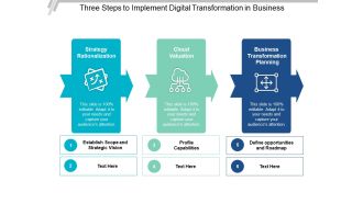 Three Steps To Implement Digital Transformation In Business Ppt PowerPoint Presentation Infographics Shapes