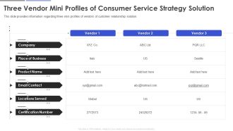 Three Vendor Mini Profiles Of Consumer Service Strategy Solution Template PDF