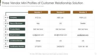 Three Vendor Mini Profiles Of Customer Relationship Solution Strategies To Improve Customer Summary PDF