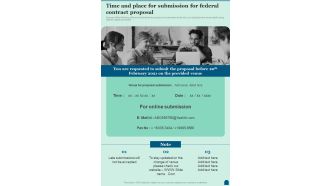 Time And Place For Submission For Federal Contract One Pager Sample Example Document