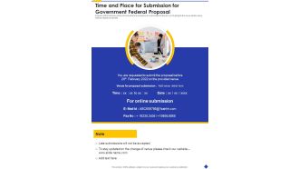 Time And Place For Submission For Government Federal Proposal One Pager Sample Example Document