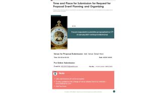 Time And Place For Submission For Request For Proposal Event Planning And Organizing One Pager Sample Example Document