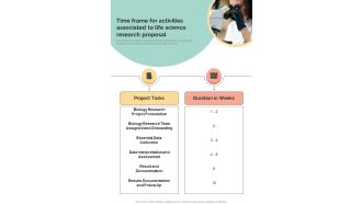 Time Frame For Activities Associated To Life Science Research Proposal One Pager Sample Example Document