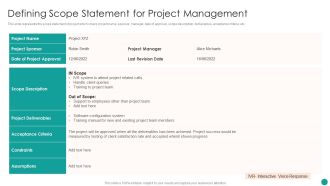 Time Management Techniques For Successful Project Defining Scope Statement For Project Management Slides PDF
