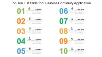 Top Ten List Slide For Business Continuity Application Ppt PowerPoint Presentation Outline Example Introduction PDF