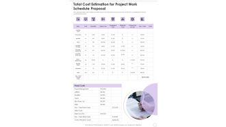Total Cost Estimation For Project Work Schedule Proposal One Pager Sample Example Document