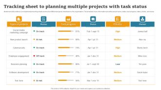 Tracking Sheet To Planning Multiple Projects With Task Status Diagrams PDF