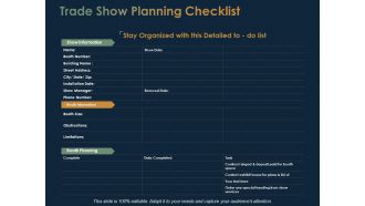 Trade Show Planning Checklist Ppt PowerPoint Presentation Visual Aids Backgrounds
