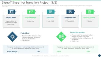 Transformation Plan Signoff Sheet For Transition Project Ppt PowerPoint Presentation File Show PDF