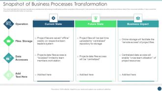 Transformation Plan Snapshot Of Business Processes Transformation Ppt PowerPoint Presentation File Visuals PDF