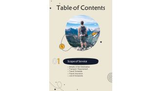 Travel Agency Proposal For Business Association Table Of Contents One Pager Sample Example Document