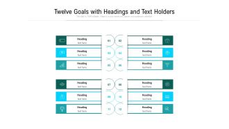 Twelve Goals With Headings And Text Holders Ppt PowerPoint Presentation File Backgrounds PDF