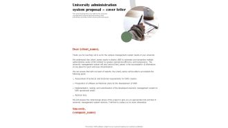 University Administration System Proposal Cover Letter One Pager Sample Example Document