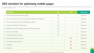 Utilizing SEO To Boost Customer SEO Checklist For Optimizing Mobile Pages Professional PDF