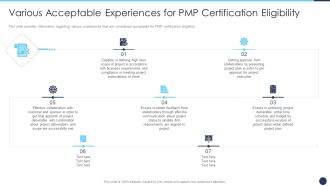 Various Acceptable Experiences For PMP Certification Eligibility Summary PDF