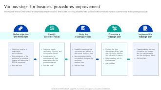 Various Steps For Business Procedures Improvement Template PDF