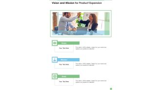 Vision And Mission For Product Expansion One Pager Sample Example Document