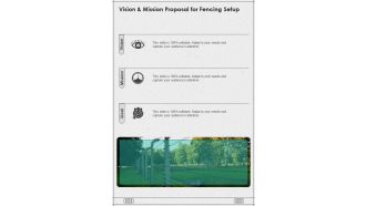 Vision And Mission Proposal For Fencing Setup One Pager Sample Example Document