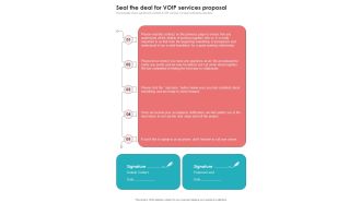 Voice Over Internet Protocol Telecommunications System Seal The Deal For Voip Services One Pager Sample Example Document