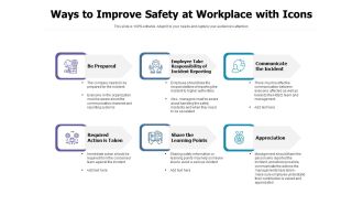 Ways To Improve Safety At Workplace With Icons Ppt PowerPoint Presentation Model Graphics Example PDF