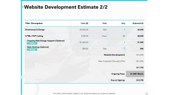 Web Development And IT Design Website Development Estimate Optional Ppt PowerPoint Presentation File Sample PDF