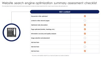 Website Search Engine Optimization Summary Assessment Checklist Designs PDF