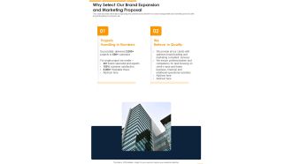 Why Select Our Brand Expansion And Marketing Proposal One Pager Sample Example Document
