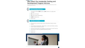 Why Select Our Leadership Training And Development Program Services One Pager Sample Example Document
